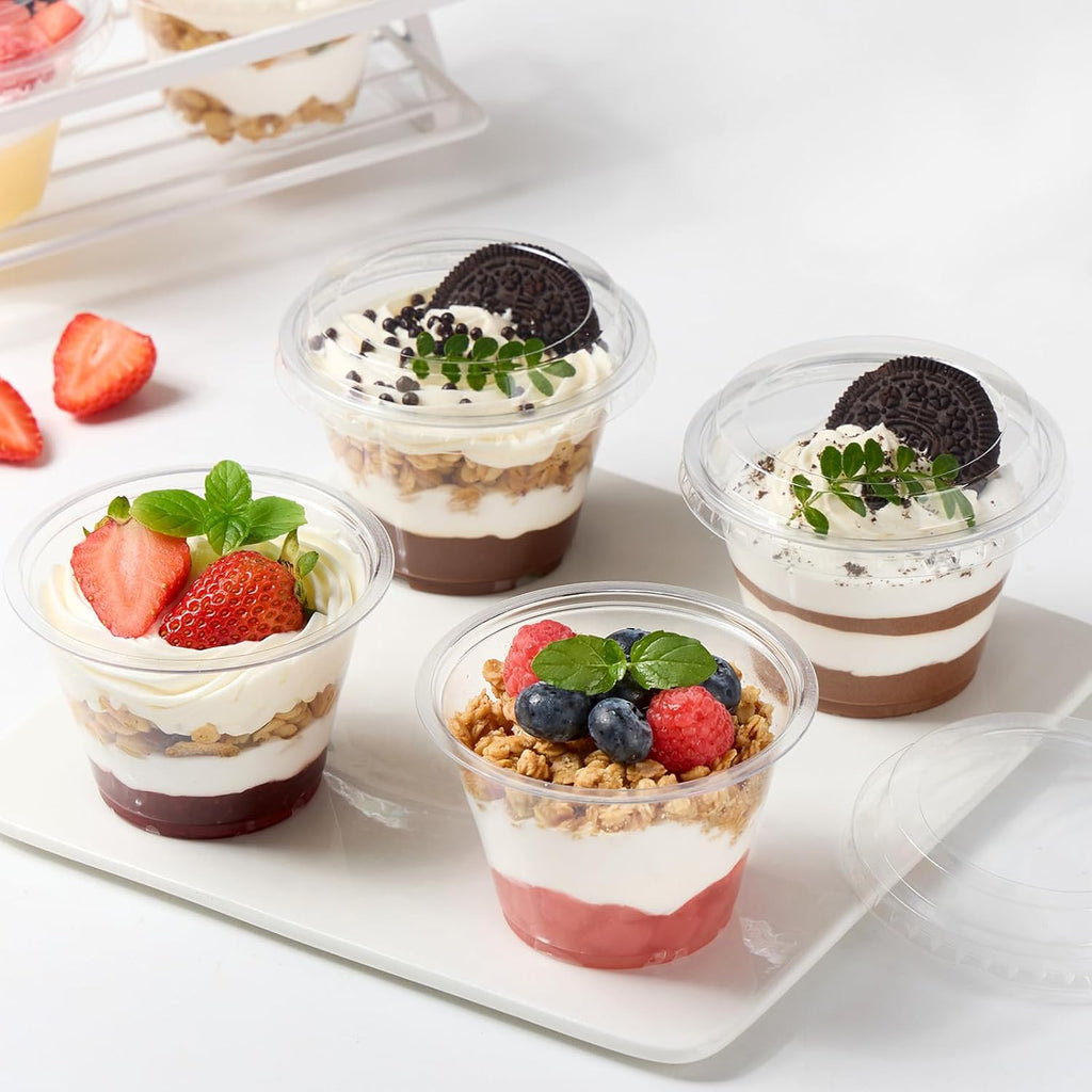 6 oz Plastic Dessert Cups with Lids, 50 Pack