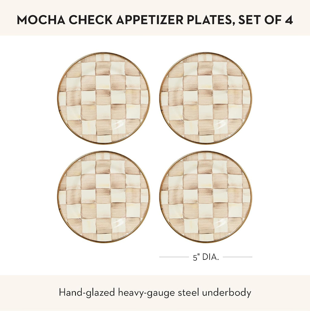 MACKENZIE-CHILDS Appetizer Plate Set, Brown-and-White Mocha Check