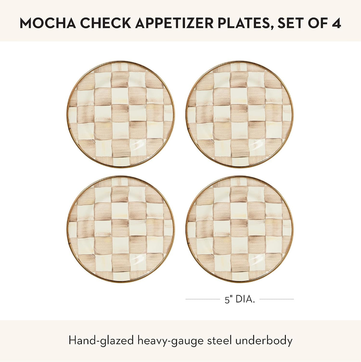 MACKENZIE-CHILDS Appetizer Plate Set, Brown-and-White Mocha Check
