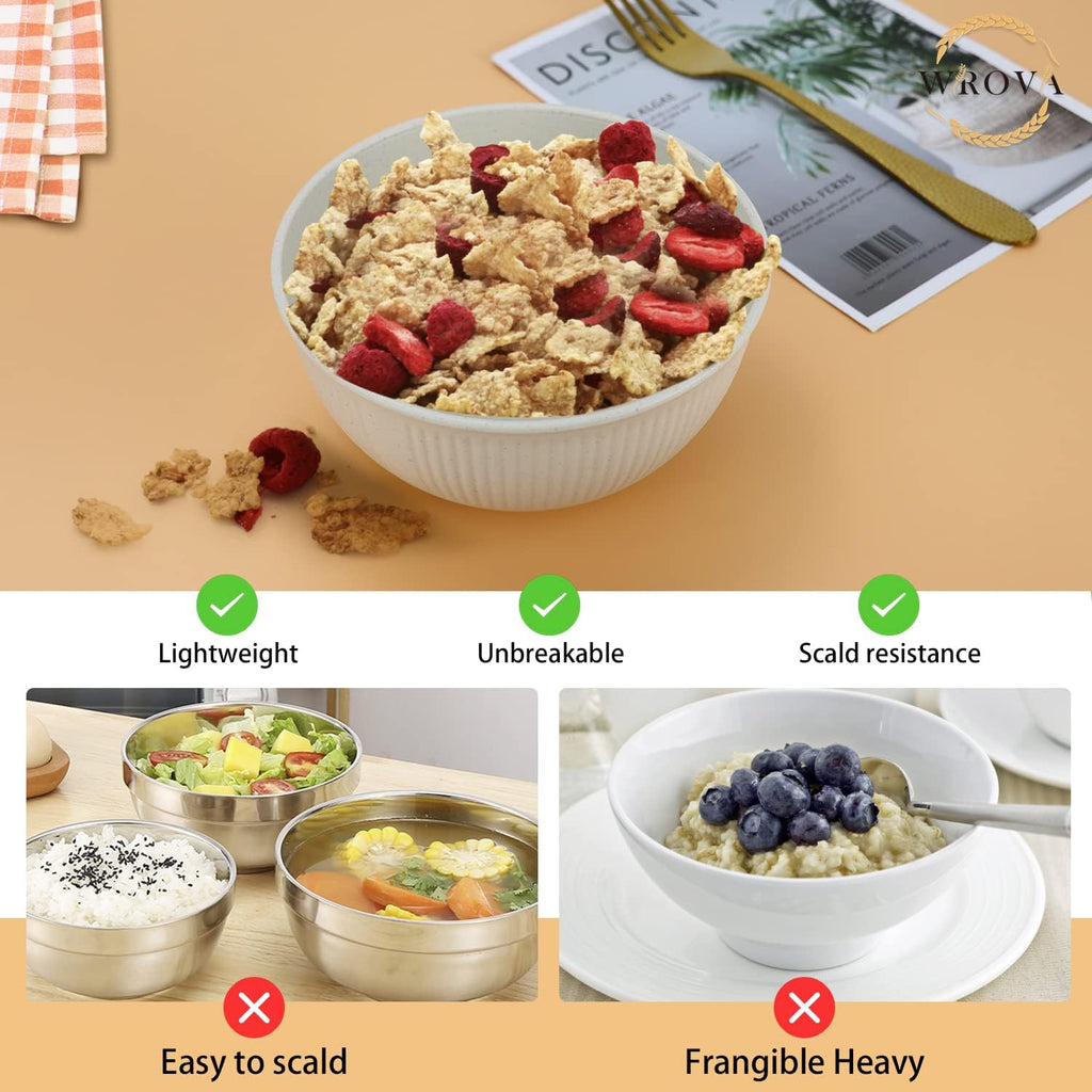Wrova Wheat Straw Cereal Bowls Set, Soup Bowls Microwave Safe for Kid 26 OZ