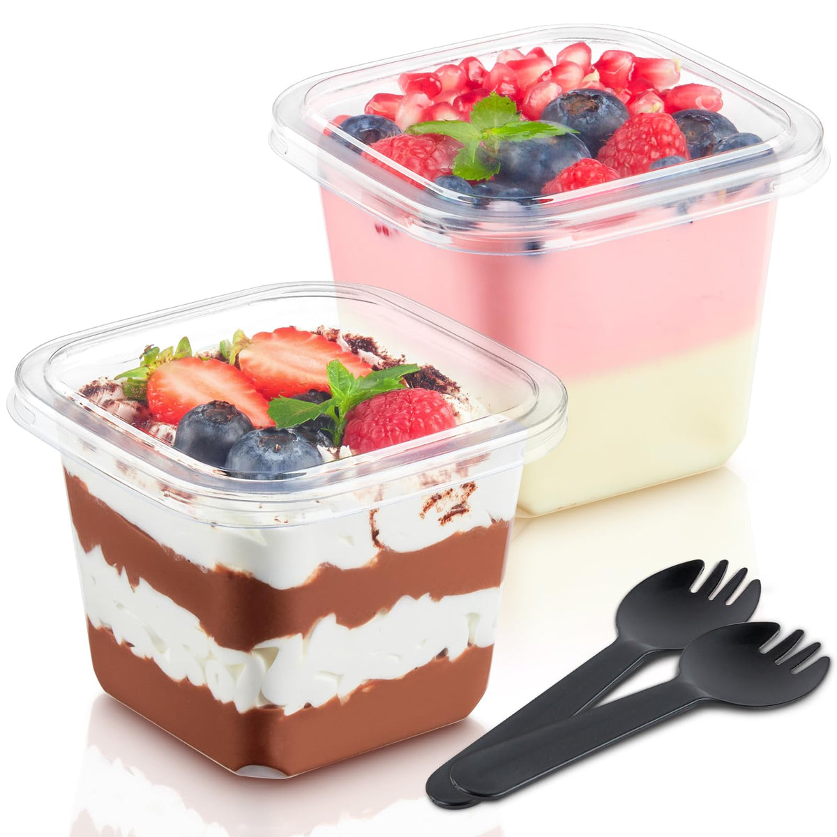 Kucoele 50 Pack 8 oz Plastic Dessert Cups with Lids and Sporks