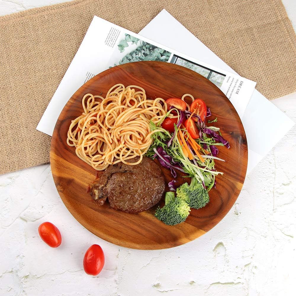 AIDEA Acacia Wood Dinner Plates, 11Inch Round Wood Plates Set of 4, Easy Cleaning & Lightweight for Dishes Snack, Dessert, Unbreakable Classic Plate