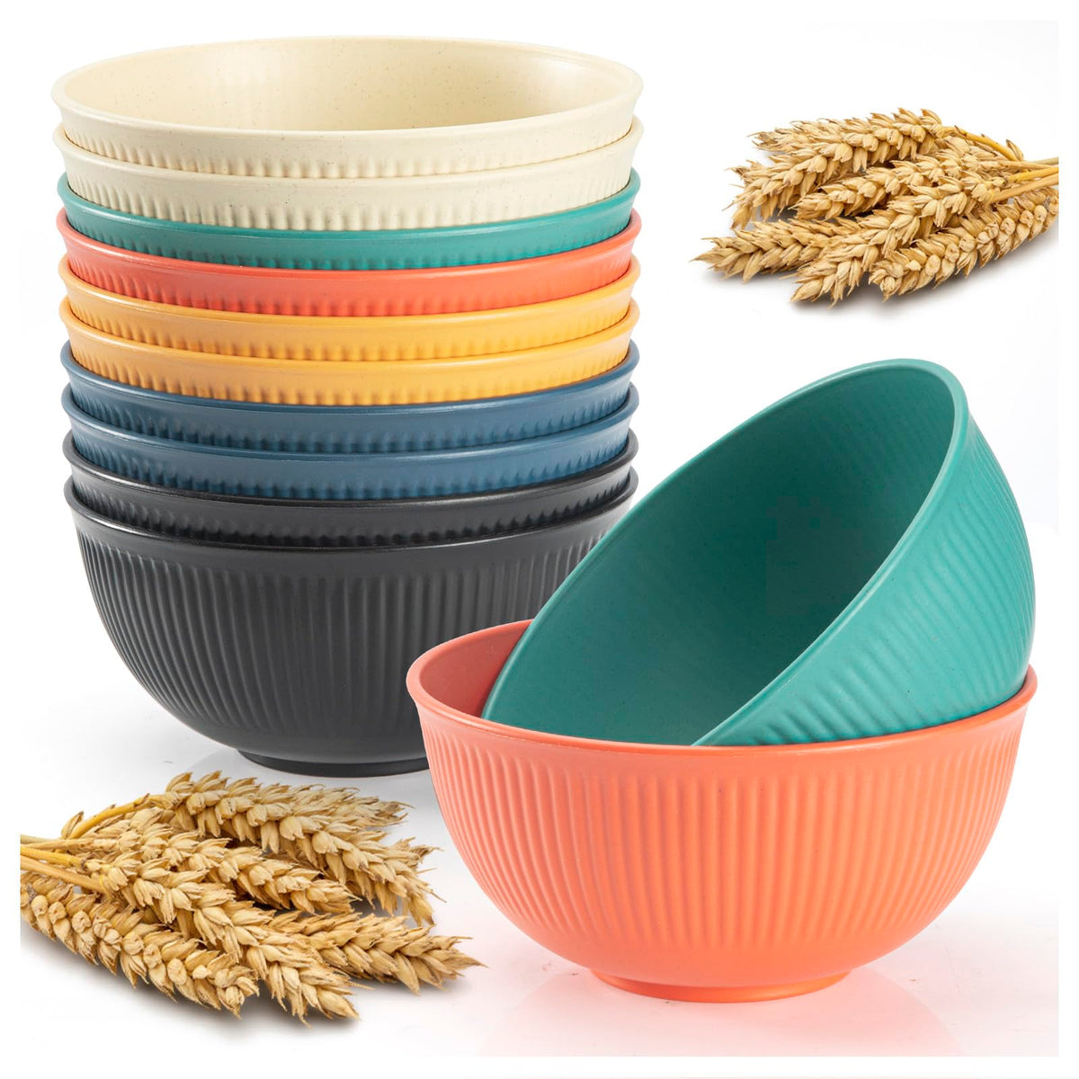 Unbreakable Cereal Bowls 24 oz, Plastic Reusable Light Weight Bowl, Set of 6,Lightweight Bowls Made of Wheat Straw Fiber Ideal for Salad, Soup, Ramen, Noodles, Oatmeal, Rice,Snack