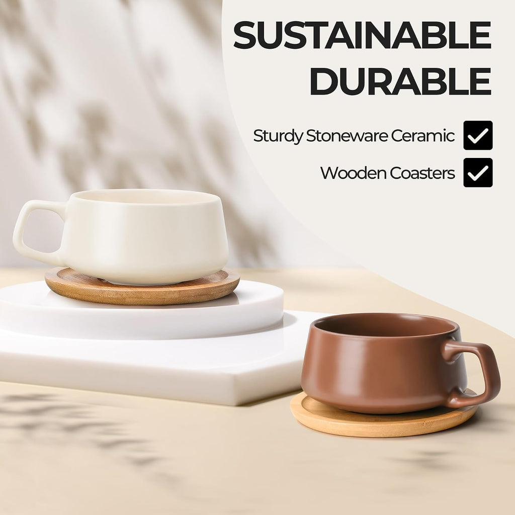 MIAMIO - Cappuccino Cup Set of 4, Ceramic (9.5oz) - Luxe (Beige Pastel)