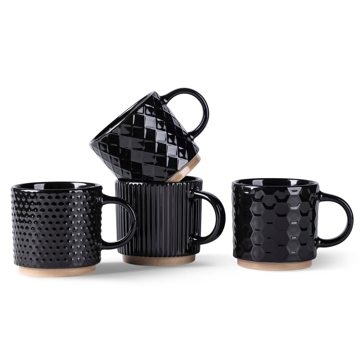 GBhome 12 OZ Stackable Coffee Mugs Set of 4, Ceramic Coffee Cups Set