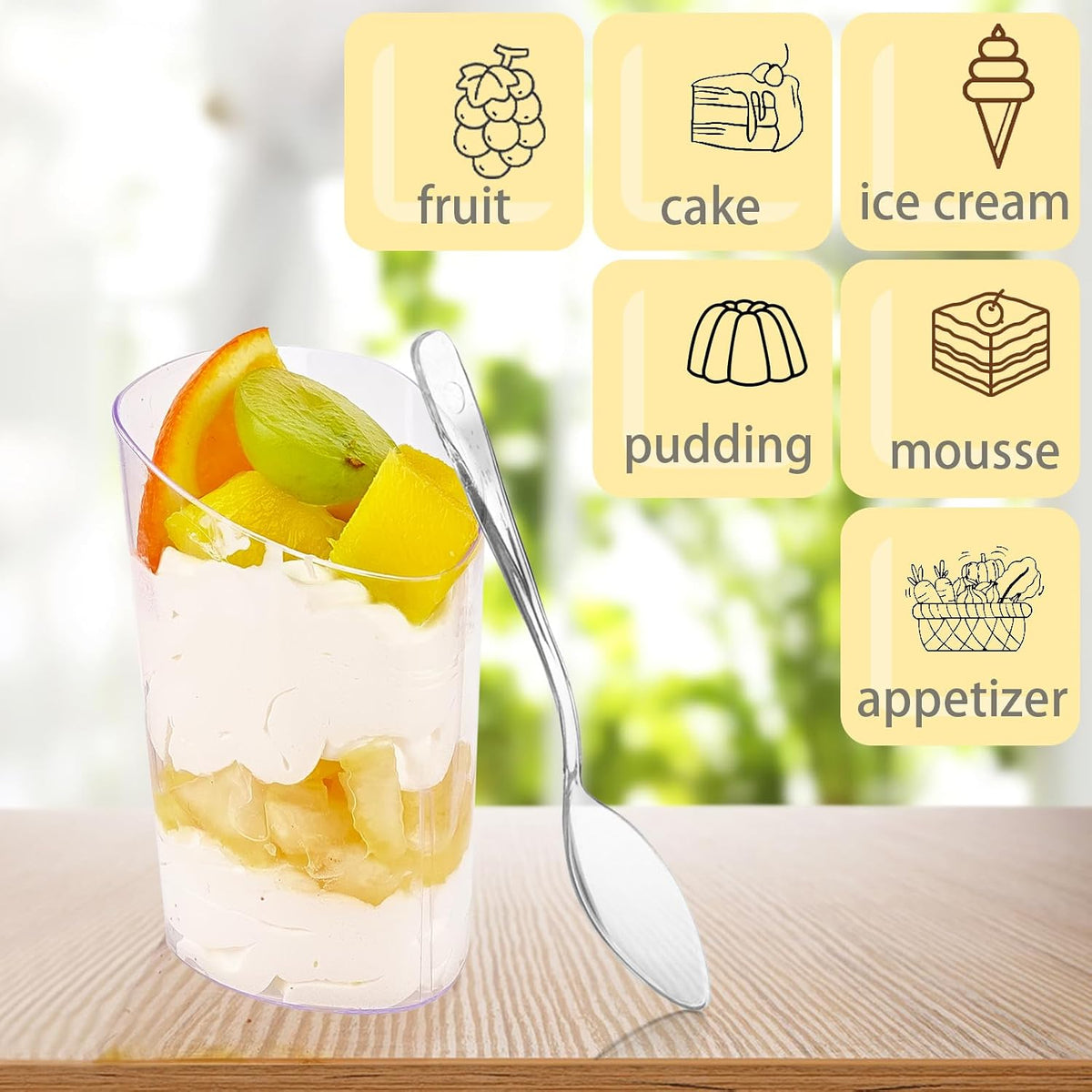 3 oz Plastic Dessert Cups with Spoons, 50 Pack