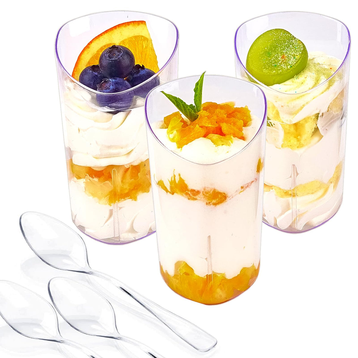 3 oz Plastic Dessert Cups with Spoons, 50 Pack