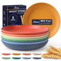 HOTEC 8-Pack 8inch Deep Plastic Plates,Multicolor