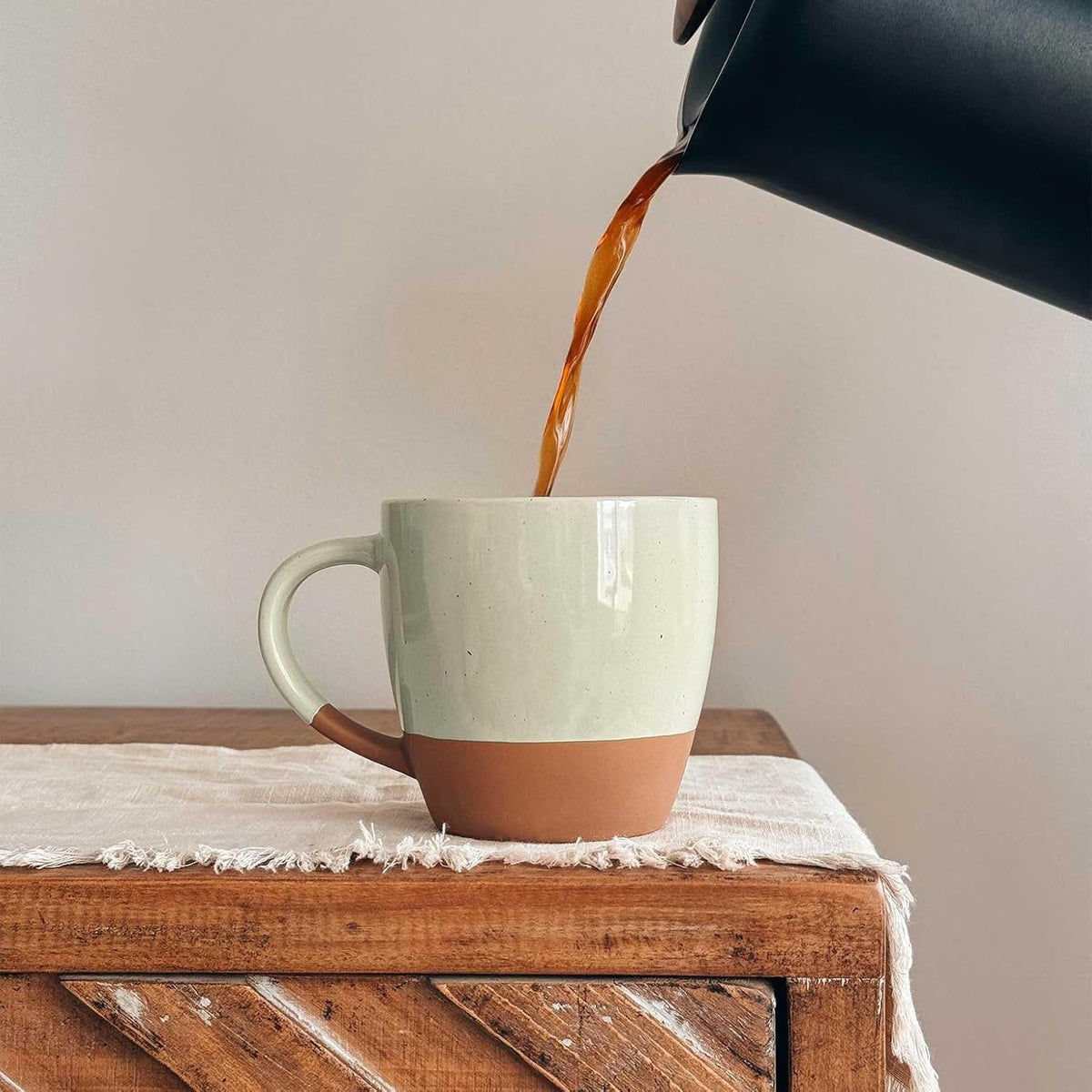 MORA Ceramic Large Latte Mug Set of 4, 16oz - Microwavable, Porcelain Coffee Cups With Big Handle - Modern, Boho, Unique Style For Any Kitchen. Microwave Safe Stoneware - Assorted Neutrals