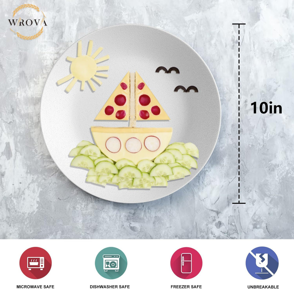 Wrova White Plastic Plates 10 Inch, Reusable Wheat Straw Plates Set of 8