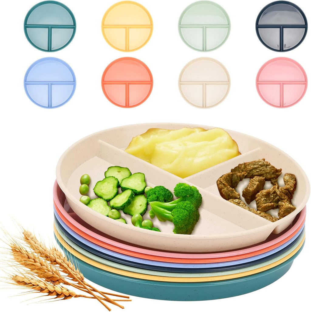 9-Inch Unbreakable Wheat Straw Divided Plates, Microwave & Dishwasher Safe