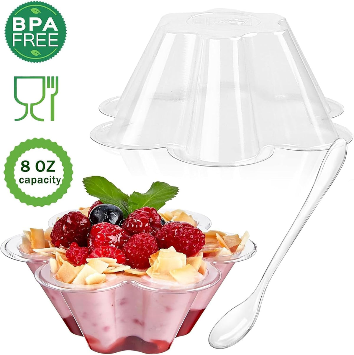 TOFLEN 50 Pack 8 oz Dessert Cups with Spoons