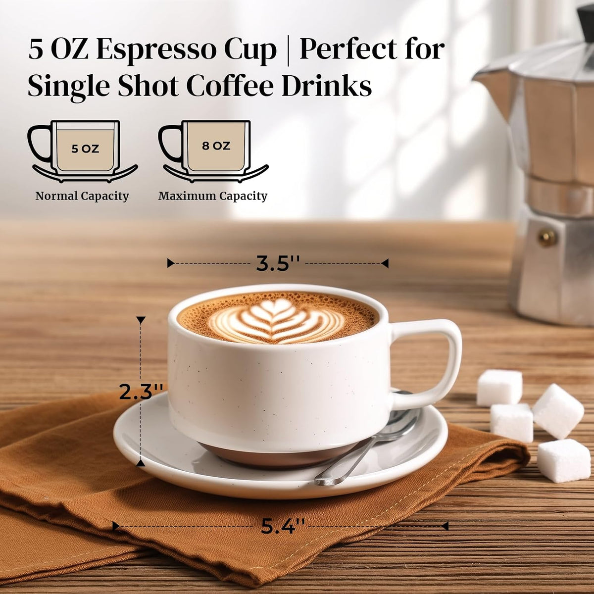 DOWAN 5oz Coffee Cups and Espresso Cups, Stackable Coffee Cup and Saucer Set of 4, Ceramic Tea Cup Set for Latte and Tea