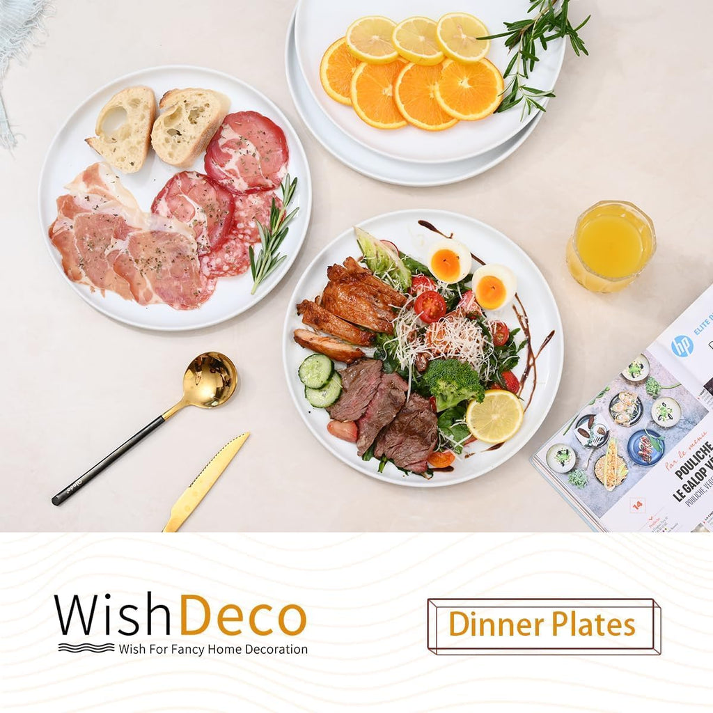 WishDeco White Dinner Plates Set of 4, Ceramic Dining Plates 10.5Inch