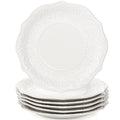 SOUJOY Set of 6 Salad Plate, 8 Inch Porcelain Dessert Serving Plates, Embossed Printing Small Dinner Dish for Pancakes, Steak, Microwave, Dishwasher Safe