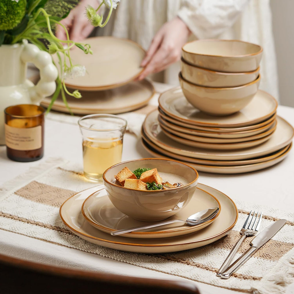 KINGSTONE 4 Piece Stoneware Plate Sets, 10.6 Inch Irregular Shaped Plates