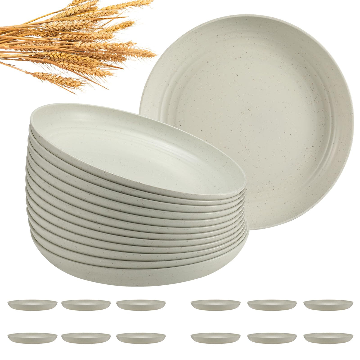 HEYCOME 12 Pcs Unbreakable Deep Dinner Plates Set, 10 inch Reusable Plastic Wheat Straw Plates, Microwave and Dishwasher Safe Plate for Kitchen, Lightweight Plate for Dessert, BPA Free, Dark Green