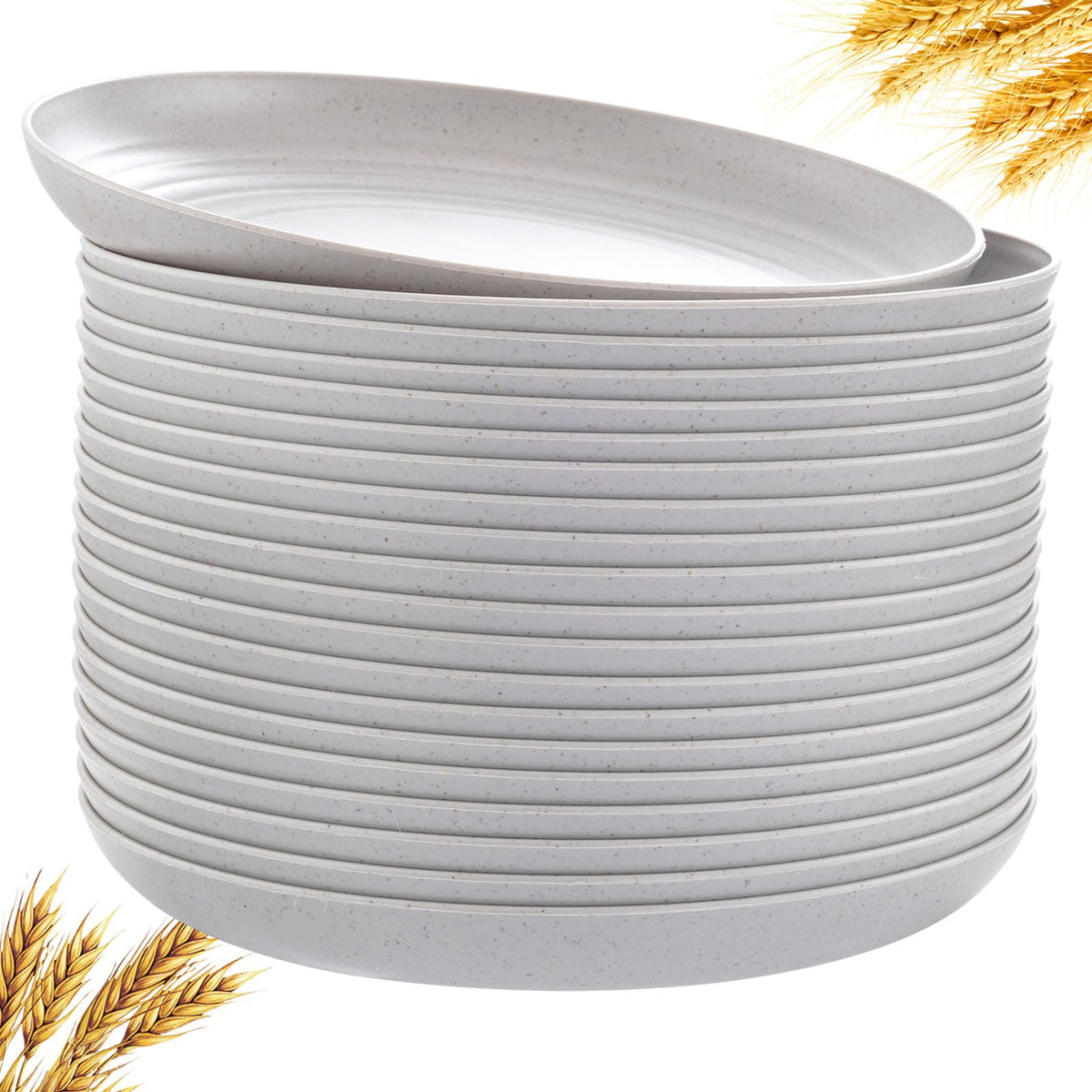 LIYH 20 Pcs 9 Inch Wheat Straw Plastic Plates Reusable for Dinner - Beige