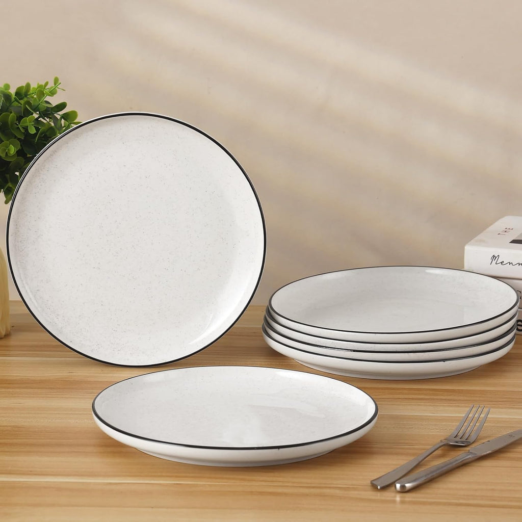 Ceramic White Dinner Plates Set of 6, 10.5 Inch Plates for Kitchen, Microwave Oven and Dishwasher Safe, Modern Dishes Set for Pasta,Steak, Dessert, Salad
