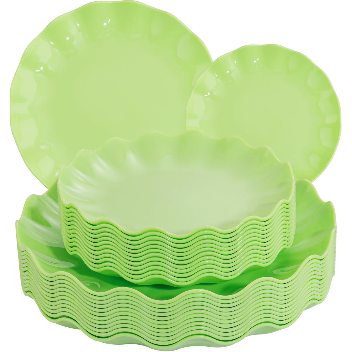 LIYH 24 Pcs Plastic Plates Reusable,Unbreakable Dinner Plates, Scalloped Plastic Plates, Dishwasher Safe,Ivory Plate Sets Perfect for Parties, Birthday, Picnics, BPA Free(12Guests)