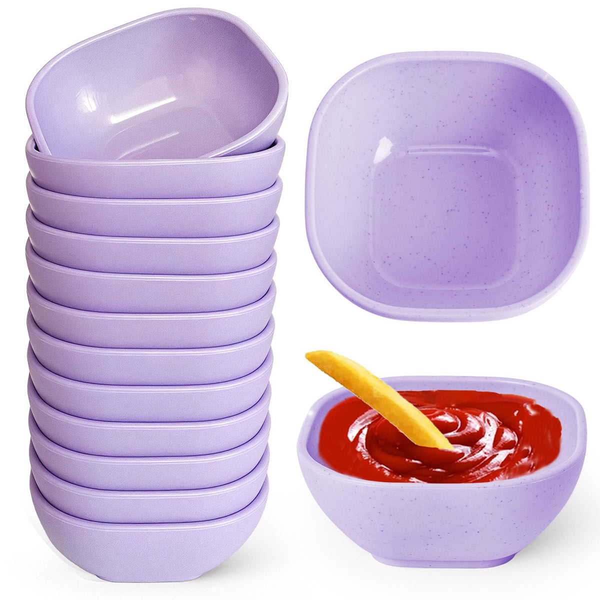 SHECIPIN 6 Pack Small Plastic Bowls 4.5 OZ Unbreakable Wheat Straw Dipping Bowls，plastic ramekins, Assorted Colors Dipping Sauce Cups, dip cups， Dessert, Ketchup