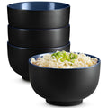 KooK Ceramic Japanese Noodle Bowl Set, 34 oz, Set of 4, Black/Red