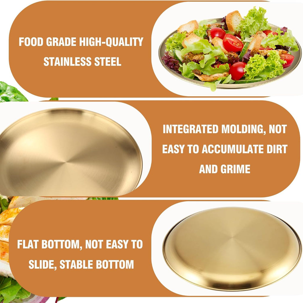 22 Pcs Stainless Steel Gold Plates 6.5 Inch Gold Dinner Plates Metal Serving Tray Dessert Dishes for Cakes BBQ, Salad, Snack, Desserts, Food Serving, Dips, Side Dishes Outdoor Camping