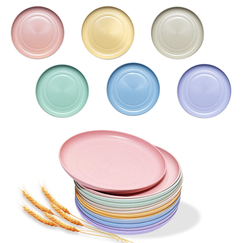 SHECIPIN 12 PACK 6 Inches Lightweight Mini Wheat Straw Plates,Reusable Plate Set Dishwasher & Microwave Safe,Unbreakable Deep Dinner Plates, Plastic Plates Reusable,They are easy to clean BPA free