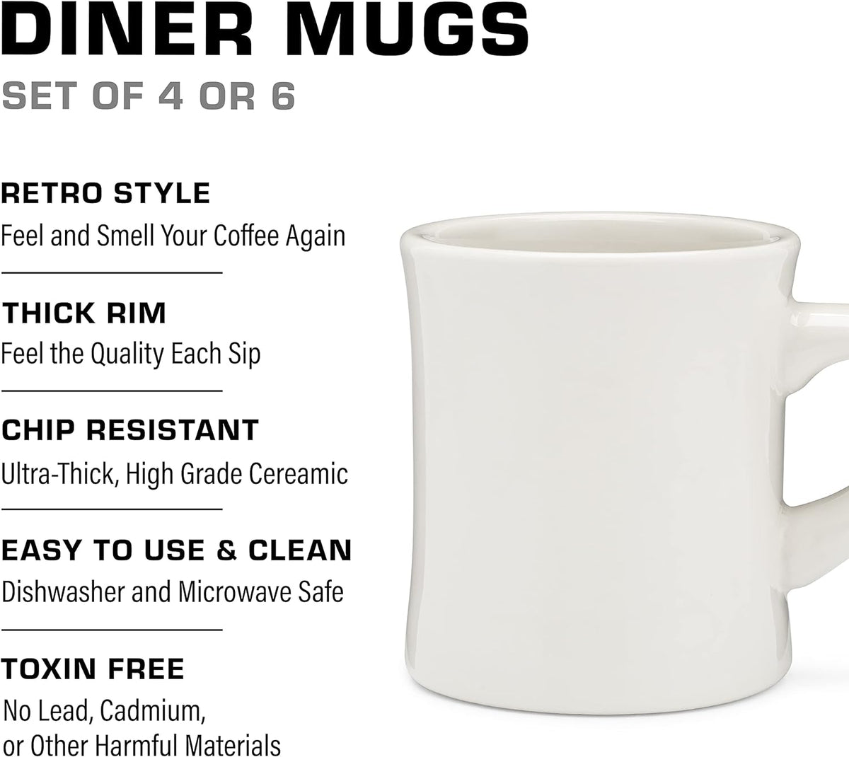 COLETTI Diner Mug — Heavy Coffee Mug, Retro Coffee Mug – Sturdy & Heavy Diner Mug – Nostalgia in Every Sip [Cream, 11 oz, Single]