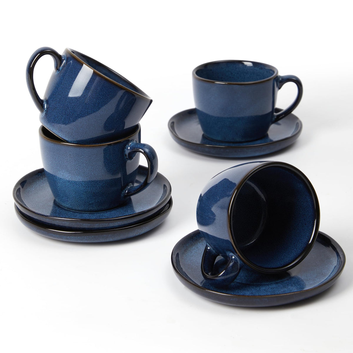 Pokini Stoneware Coffee Cups with Saucers, Cappuccino Cups, Mugs Set of 4