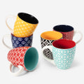 DOWAN 16 OZ Boho-Mosaic Coffee Mugs Set of 6, Large Ceramic Coffee Mugs with Handle, Bohemian Home Decor Gift Set for Housewarming, Wedding & Birthday