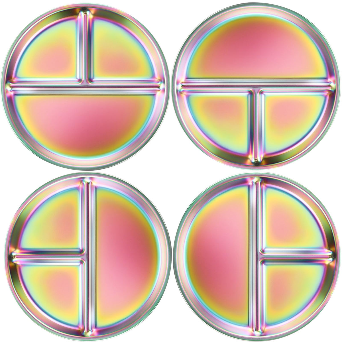 Bakpoco Stainless Steel Kids Plates Set of 4, 9" Portion Control Plates Divided Plate for Adults Toddlers Balance Lunch, Bariatric & Diabetic Diet, Non Toxic Camping Metal Snack Plate for Eating