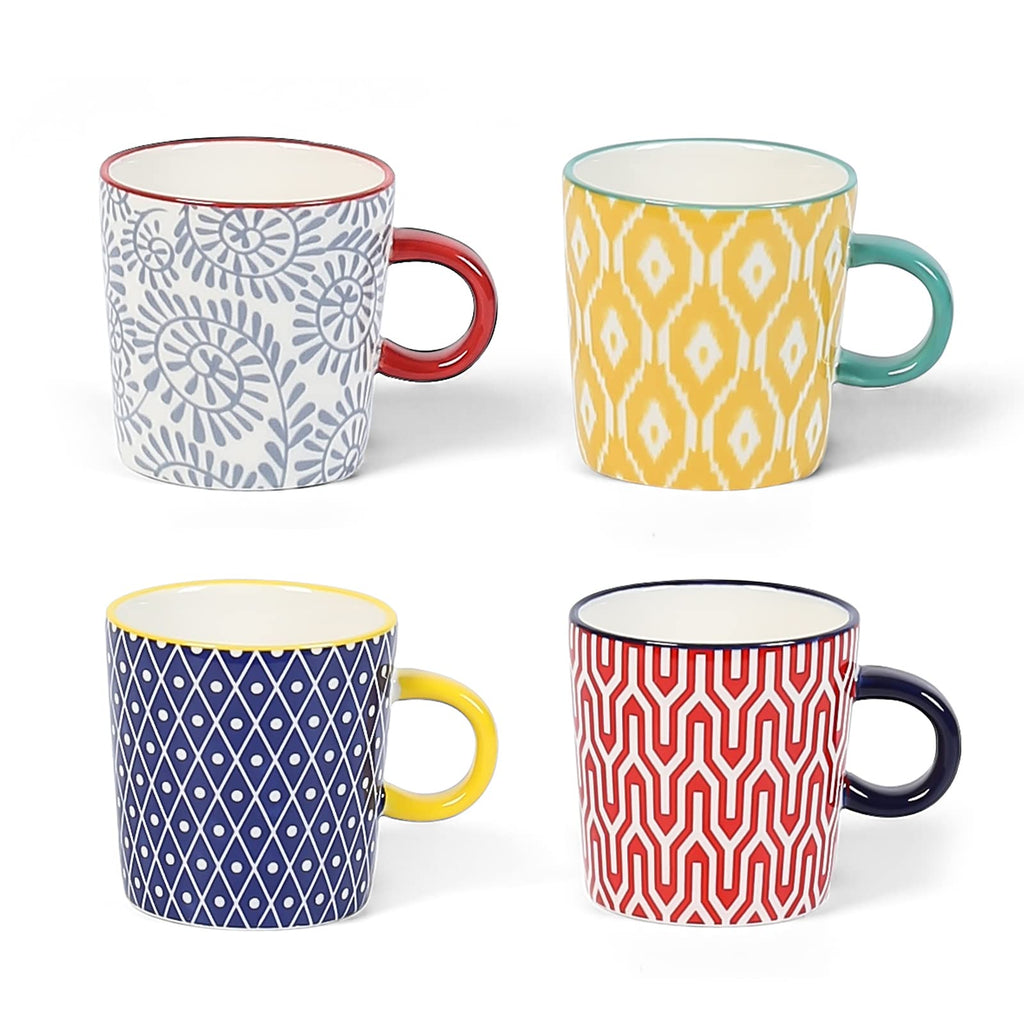 KitchenTour Espresso Cups and Saucers set, 6-pack,7oz - Cappuccino Cups with handle set of 6 - Teacup for Tea Party Bohemia style