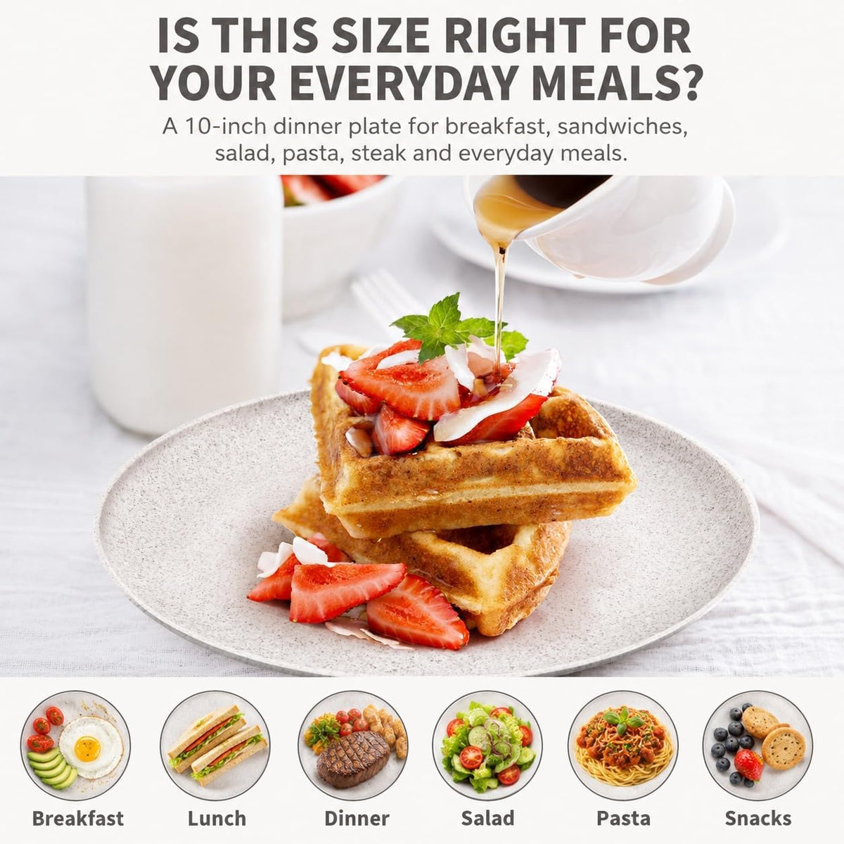MISS BIG Wheat Straw Plates Set of 4, 10 Inch White Dinner Plates, BPA Free