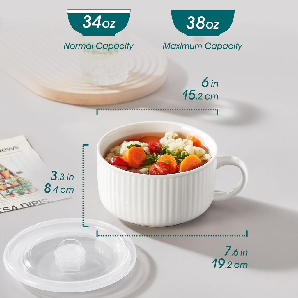 vancasso 38oz Soup Mug with Lid and Handle Steam Vent Bowl White 1 Pack