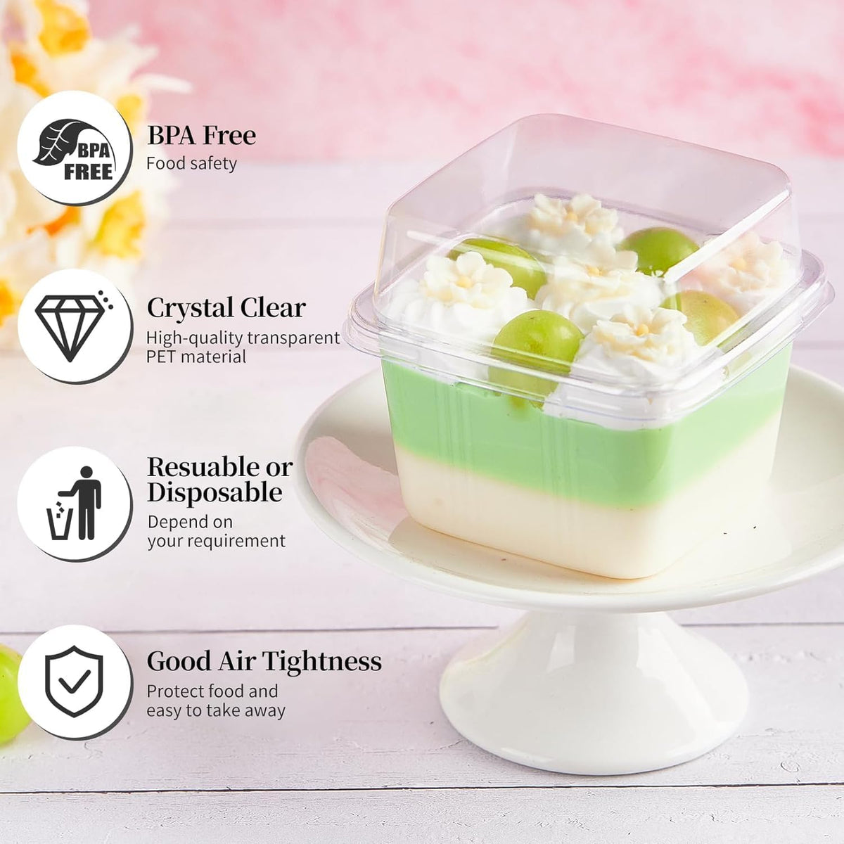 Kucoele 50 Pack 8 oz Plastic Dessert Cups with Lids and Sporks