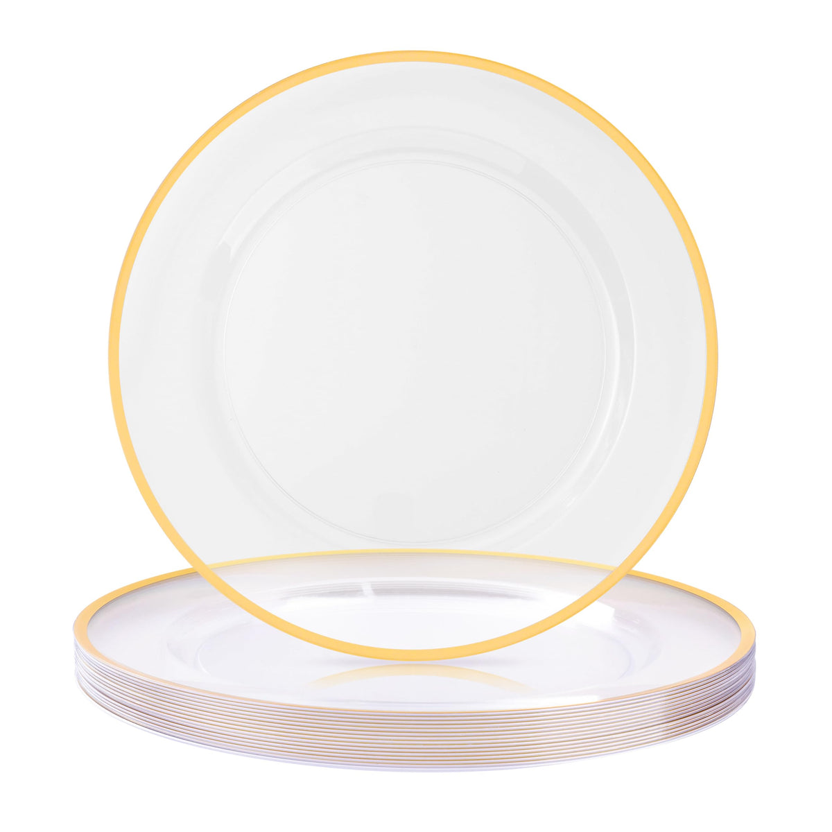 BESTSTAR 50 Pack 12 Inch Clear Charger Plates with Gold Rim