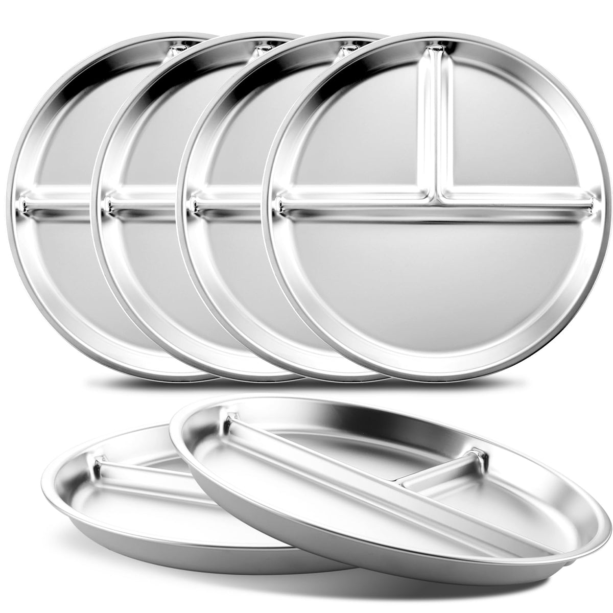 Bakpoco Stainless Steel Kids Plates Set of 4, 9" Portion Control Plates Divided Plate for Adults Toddlers Balance Lunch, Bariatric & Diabetic Diet, Non Toxic Camping Metal Snack Plate for Eating
