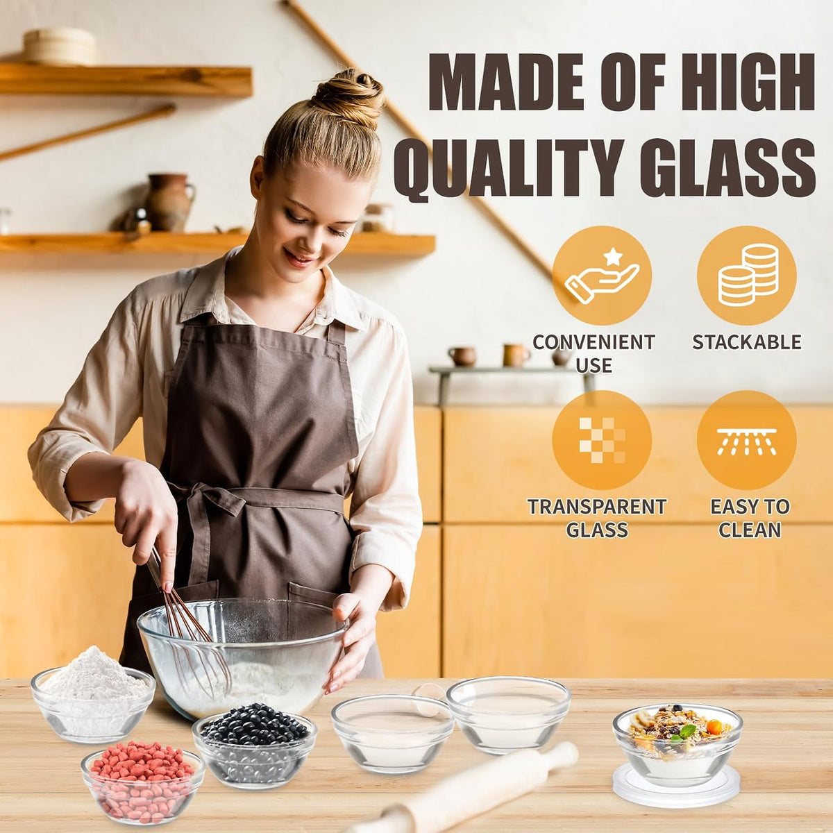 6 Pack Mini 3 Inch Small Glass Bowls with 12 Pack Lids