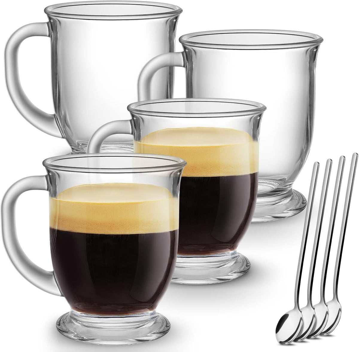 Mfacoy Glass Coffee Mugs Set of 4, 15 Oz With Handles for Hot Beverages