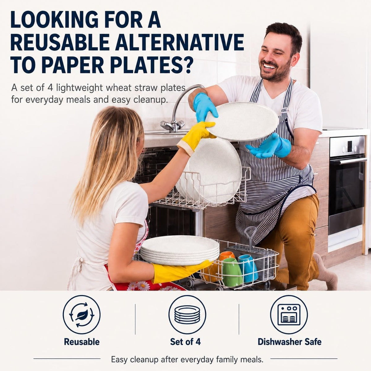 MISS BIG Wheat Straw Plates Set of 4, 10 Inch White Dinner Plates, BPA Free