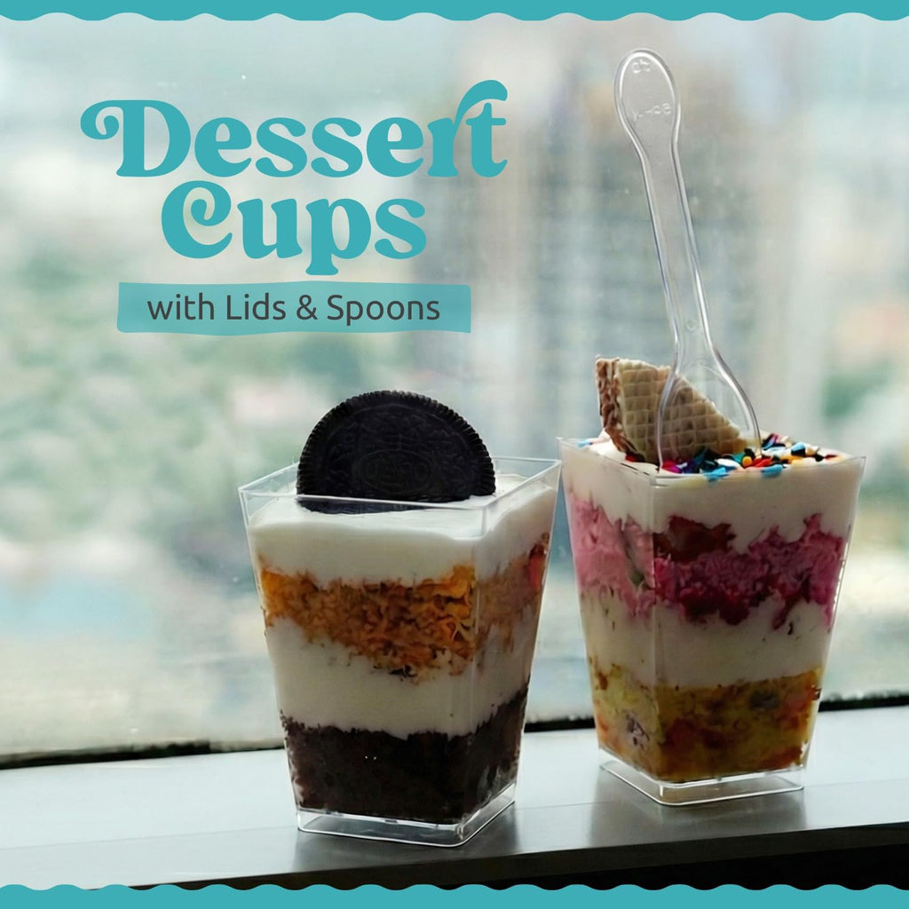 100 Pack 5 oz Dessert Cups with Lids and Spoons, Plastic Parfait