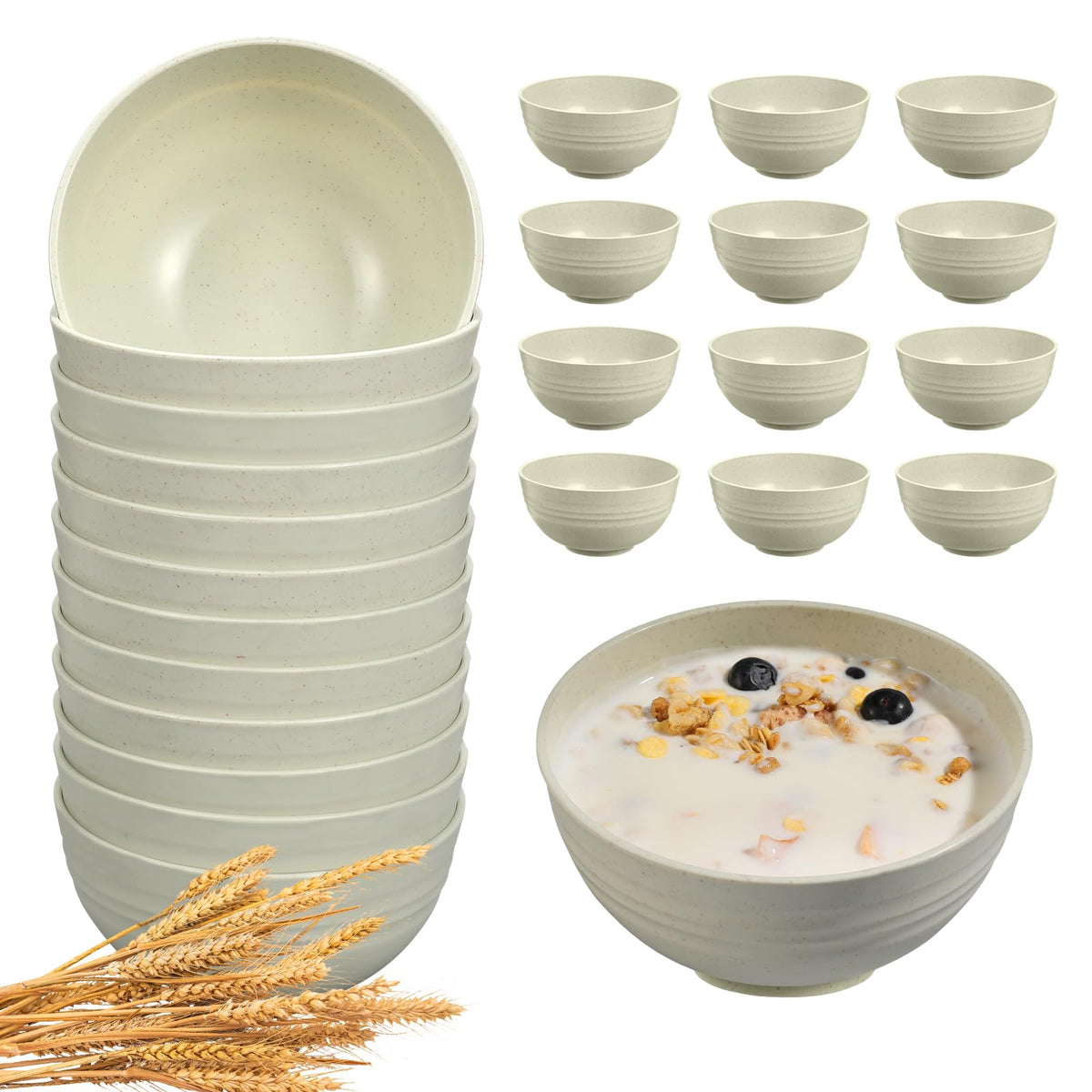 HEYCOME 12 Pcs Unbreakable Cereal Bowls Set, 26 Oz Wheat Straw Bowls Set, Microwave & Dishwasher Safe Rice Bowls for Kitchen, Reusable Plastic Bowls for Soup, Salad and Snack, BPA Free, Multicolor