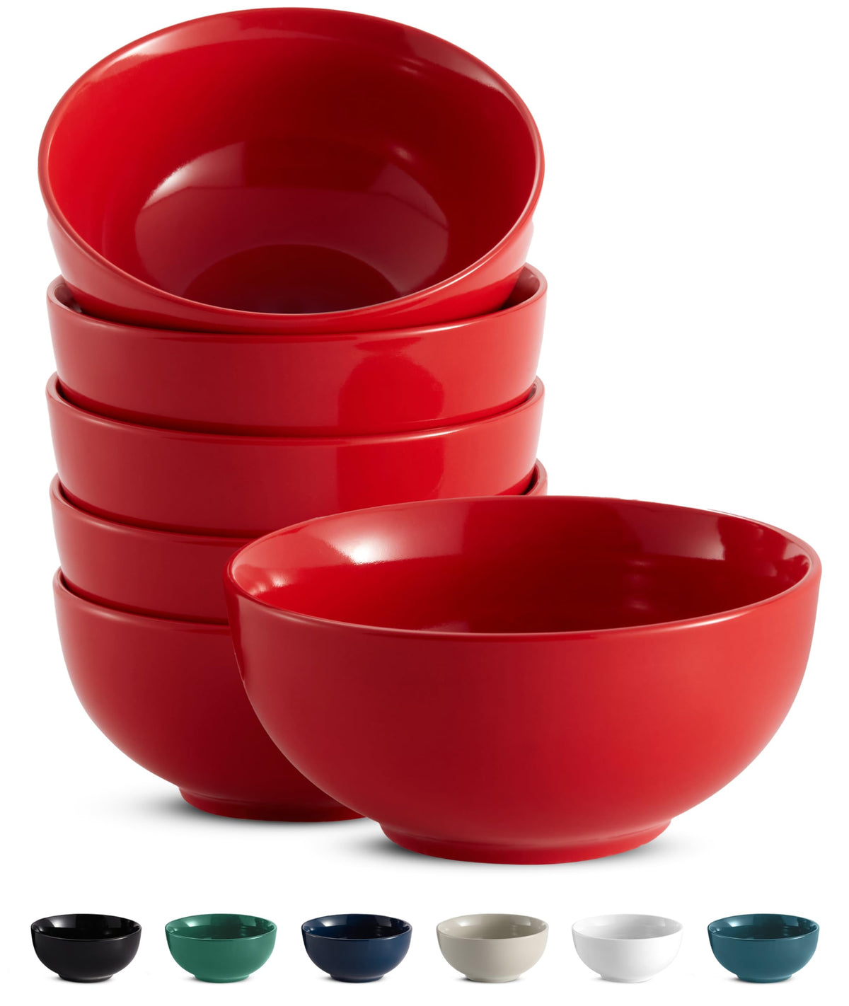 KooK Ceramic Soup bowls, Microwave, Dishwasher and Freezer Safe, Porcelain Dishes for Soup, Pasta, Salad, Oatmeal, Deep Interior, 24 oz, Set of 6, Marshmallow White