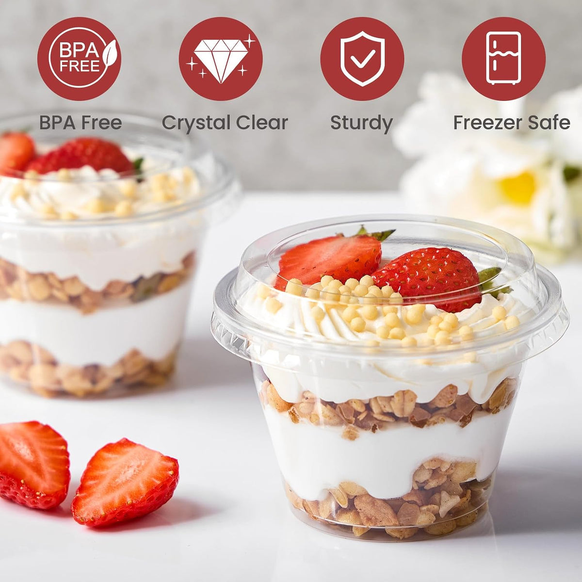 6 oz Plastic Dessert Cups with Lids, 50 Pack