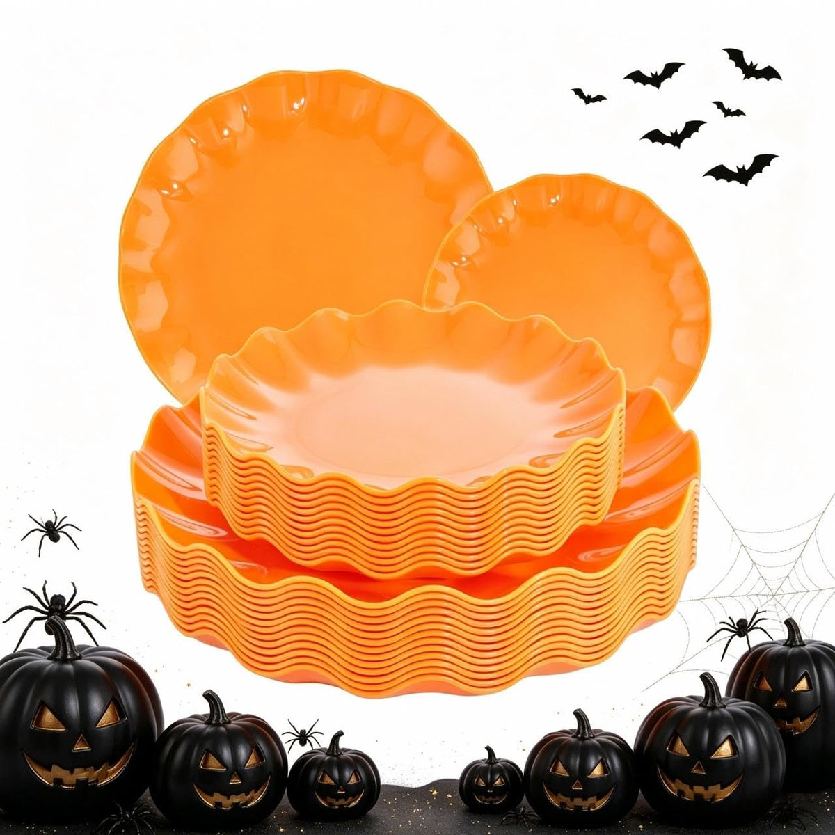LIYH 24 Pcs Plastic Plates Reusable,Unbreakable Dinner Plates, Scalloped Plastic Plates, Dishwasher Safe,Ivory Plate Sets Perfect for Parties, Birthday, Picnics, BPA Free(12Guests)