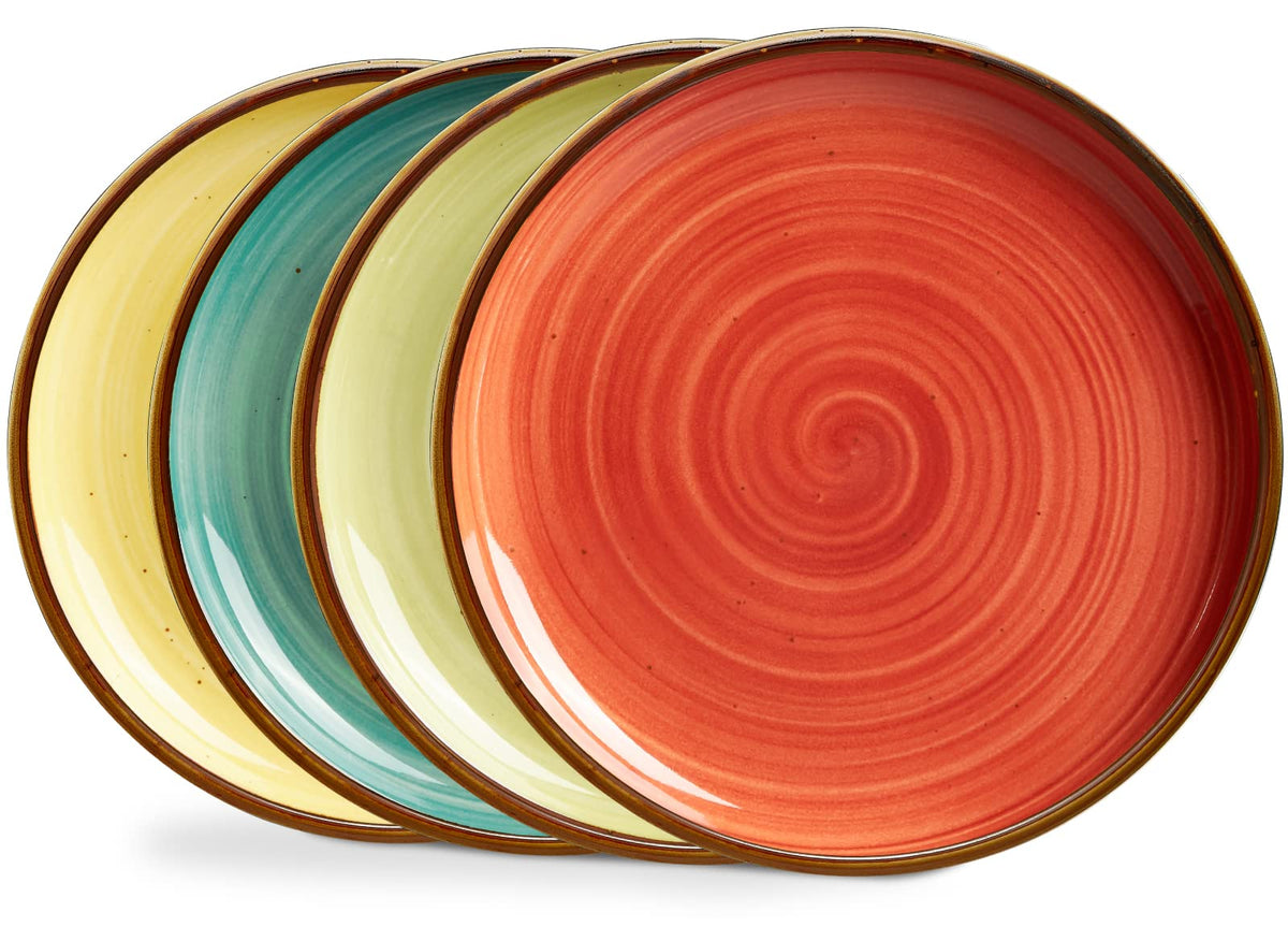 ONEMORE Porcelain Dinner Plates 8.5 inch Dessert Salad Plates Ceramic Plates with Speckle Serving Dishes Set of 4, Microwave, Oven and Dishwasher Safe