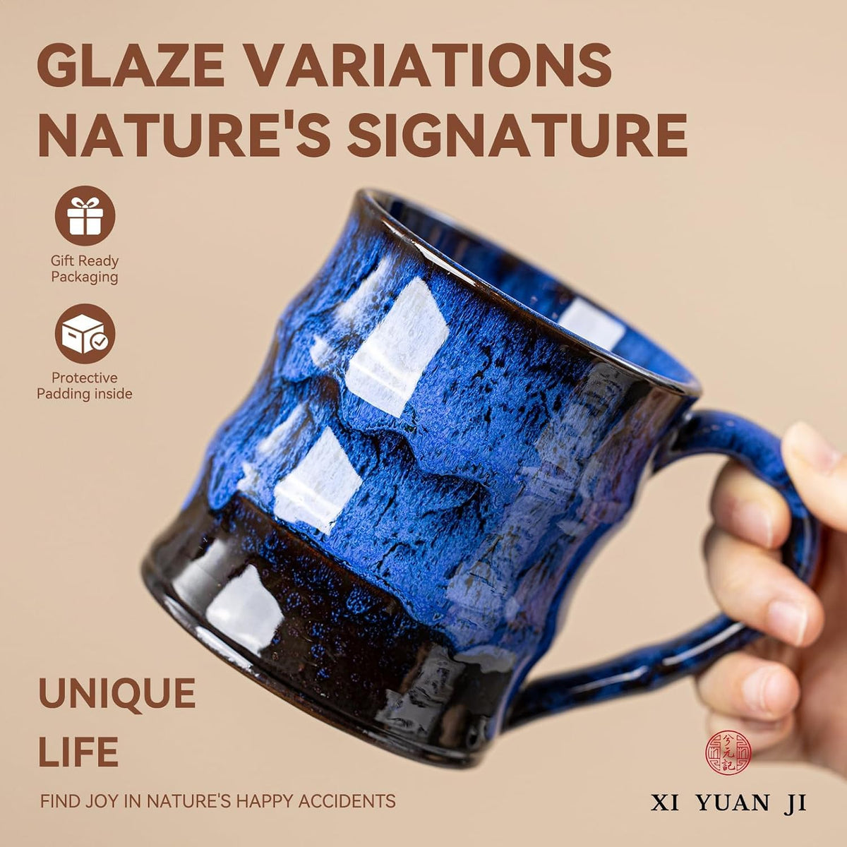 Deep Cobalt Ceramic Mug, 15oz Reactive Glaze Coffee Mug, Office Gift