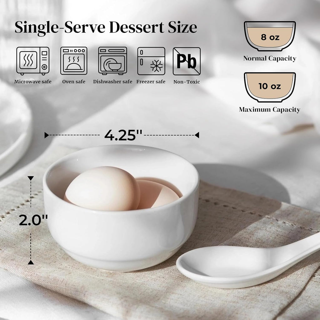 DOWAN 10 OZ Small Bowls, Ice Cream Bowls - 4.25" Ceramic Dessert Bowl Set of 6 - Porcelain Small Cereal Bowls, Side Dishes Dipping Bowl for Portion Control - Dishwasher Microwave Safe（Soft White