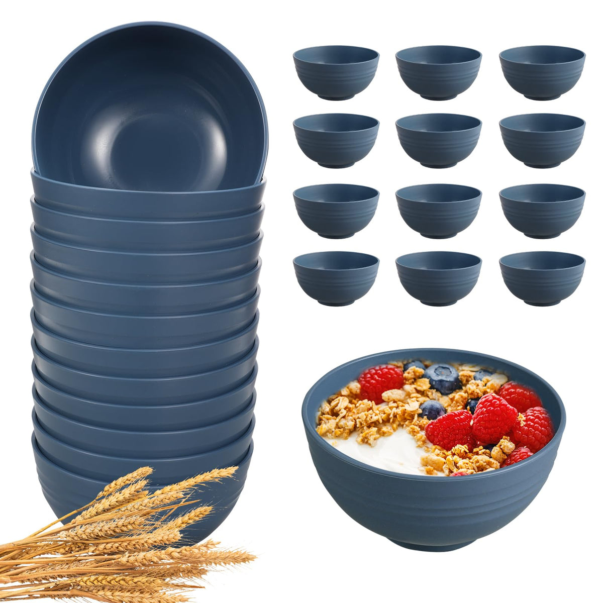 HEYCOME 12 Pcs Unbreakable Cereal Bowls Set, 26 Oz Wheat Straw Bowls Set, Microwave & Dishwasher Safe Rice Bowls for Kitchen, Reusable Plastic Bowls for Soup, Salad and Snack, BPA Free, Multicolor